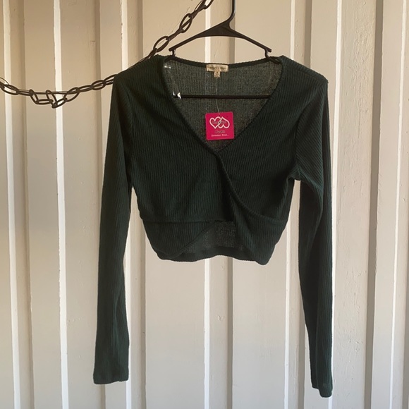 Fashion Nova Tops - Fashion Nova Hunter Green Emerald Cross Over Front Ribbed Long Sleeve Sweater
